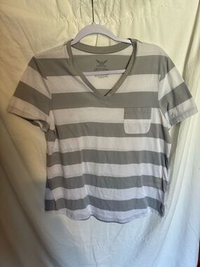 Faded Glory Striped Tee in Gray & White with Pocket